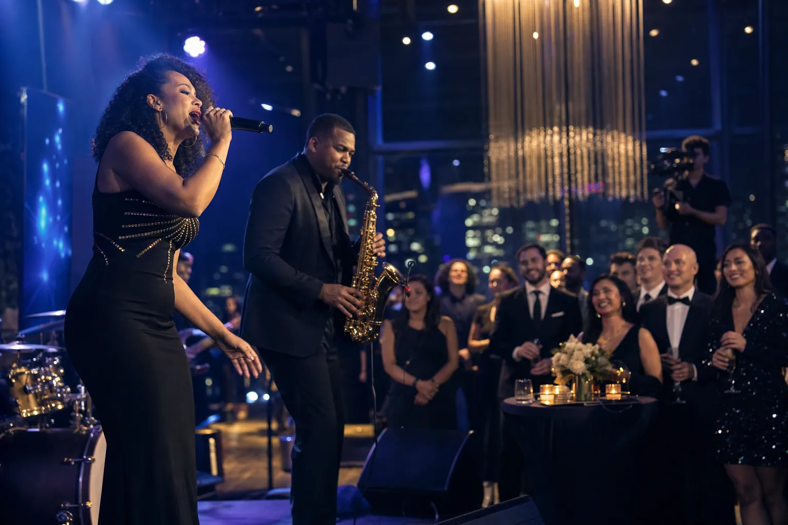 Professional singer and saxophonist performing live