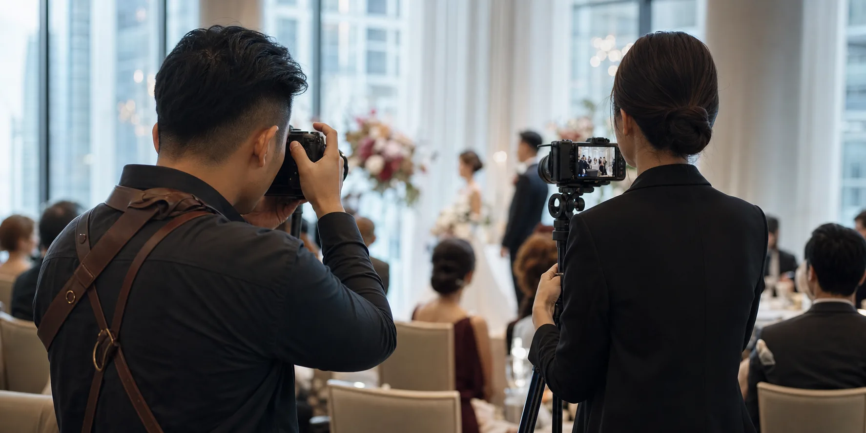 Event photo and video professionals covering a formal event